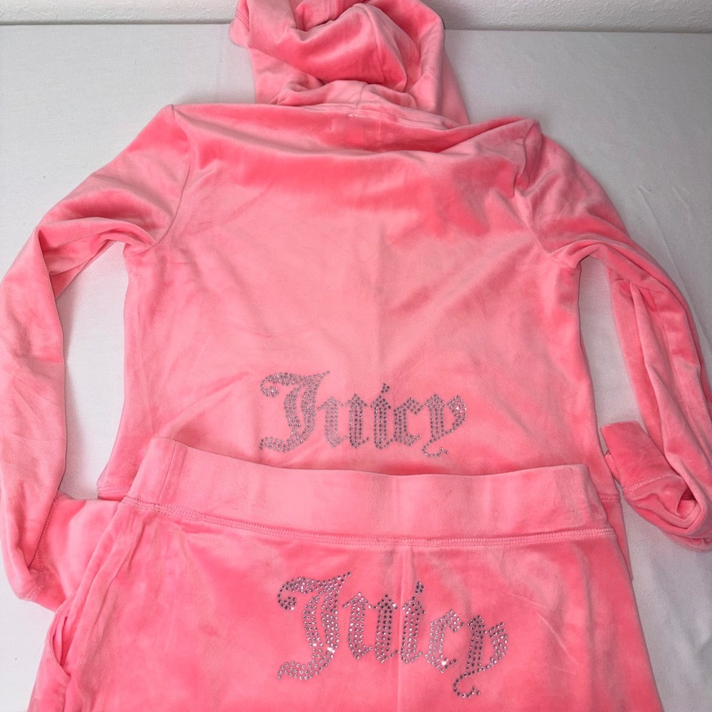 Juicy Couture Pink Velour Track Pants & Hoodie Set with Crystal Logo